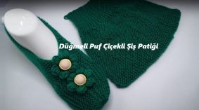 Düğmeli Puf Çiçekli Şiş Patiği Modeli