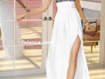 Bacak Dekolteli Elbise Abiye Modelleri Yeni Beyaz 1