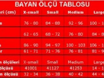 bayan beden ölçü tablosu