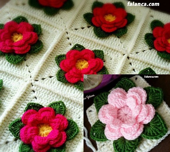 Yapraklı çiçekli battaniye yapılışı