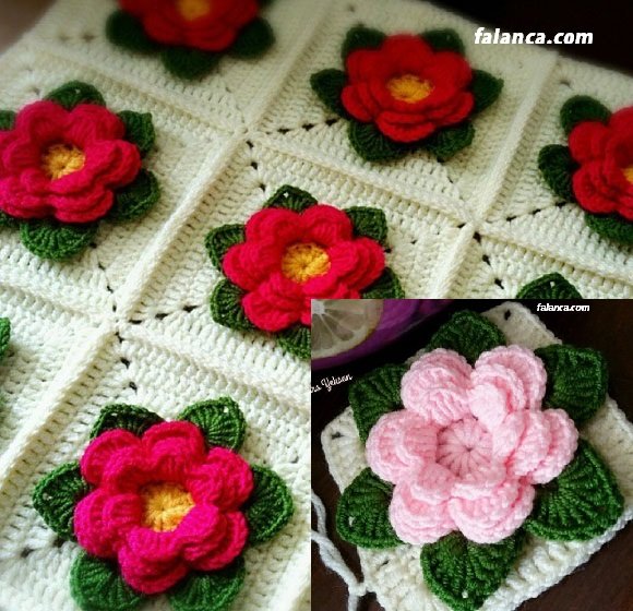 Yapraklı çiçekli battaniye yapılışı
