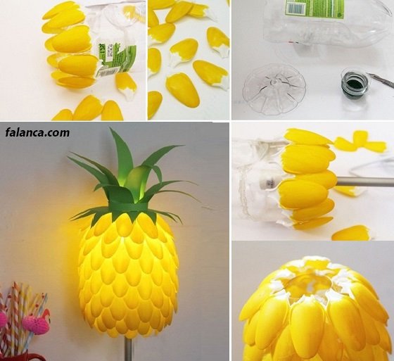 Plastik kaşıklardan ananas gece lambası yapımı
